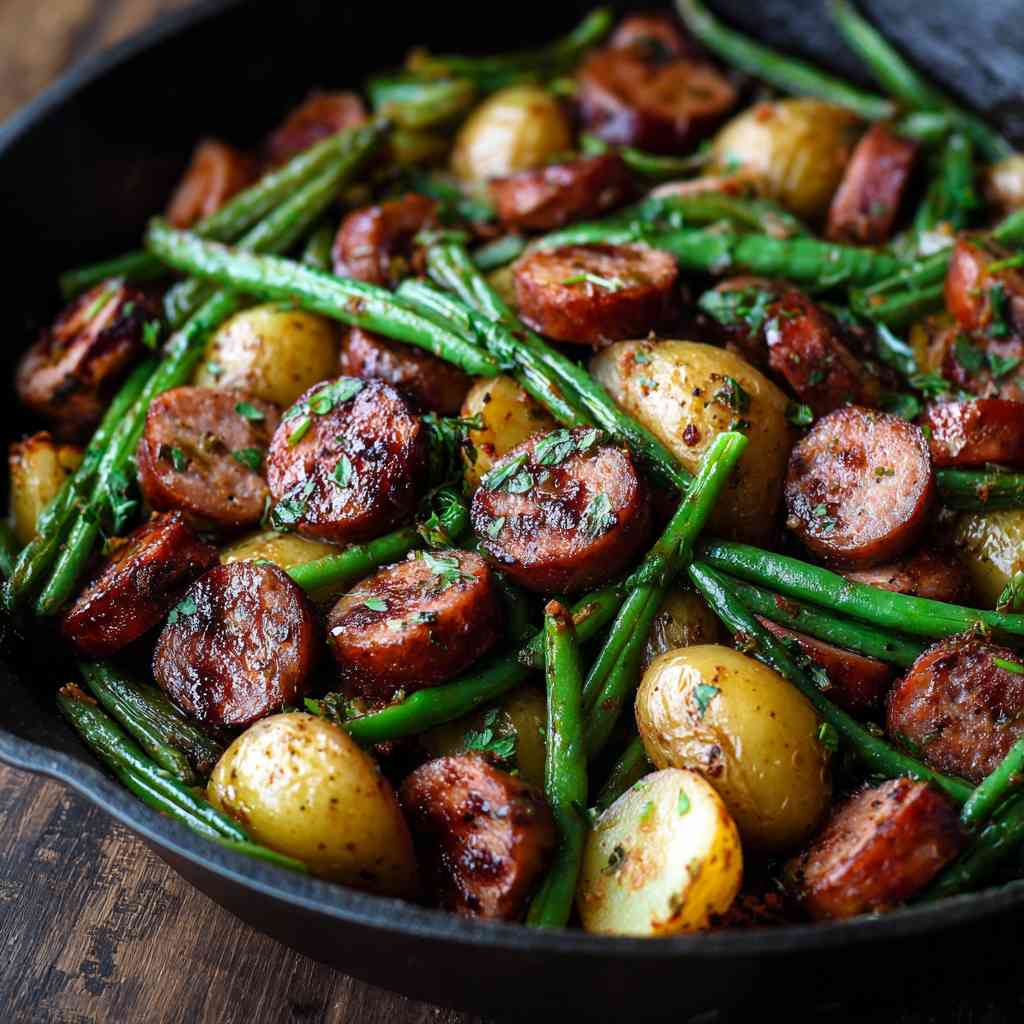 Simple One-Pan Sausage Green Beans & Potatoes