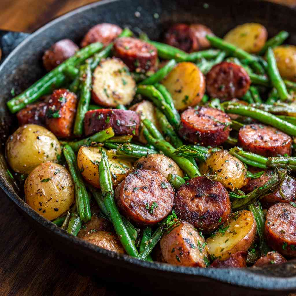 Simple One-Pan Sausage Green Beans & Potatoes