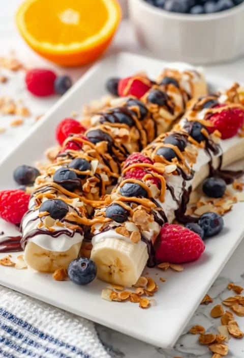 Healthy breakfast banana split