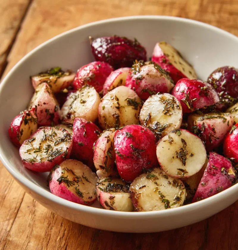 25-minute garlic roasted radishes
