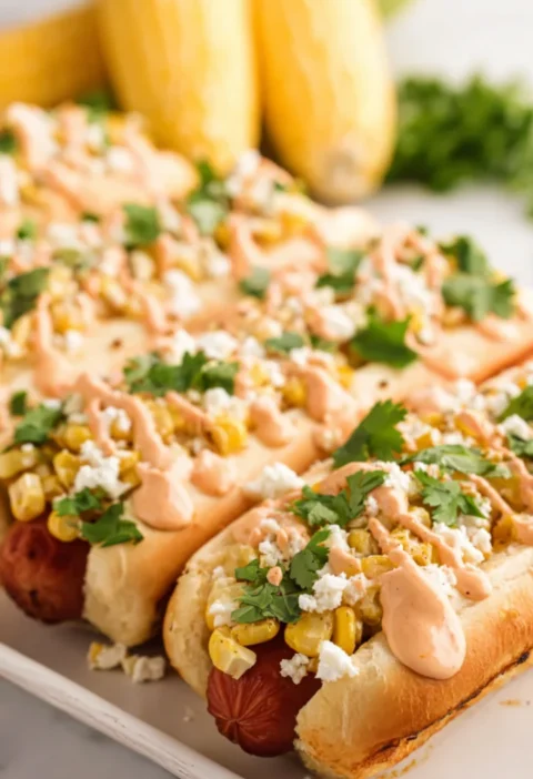 Mexican street corn hot dogs