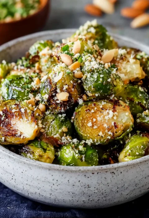 Tahini-Caesar Roasted Brussels Sprouts