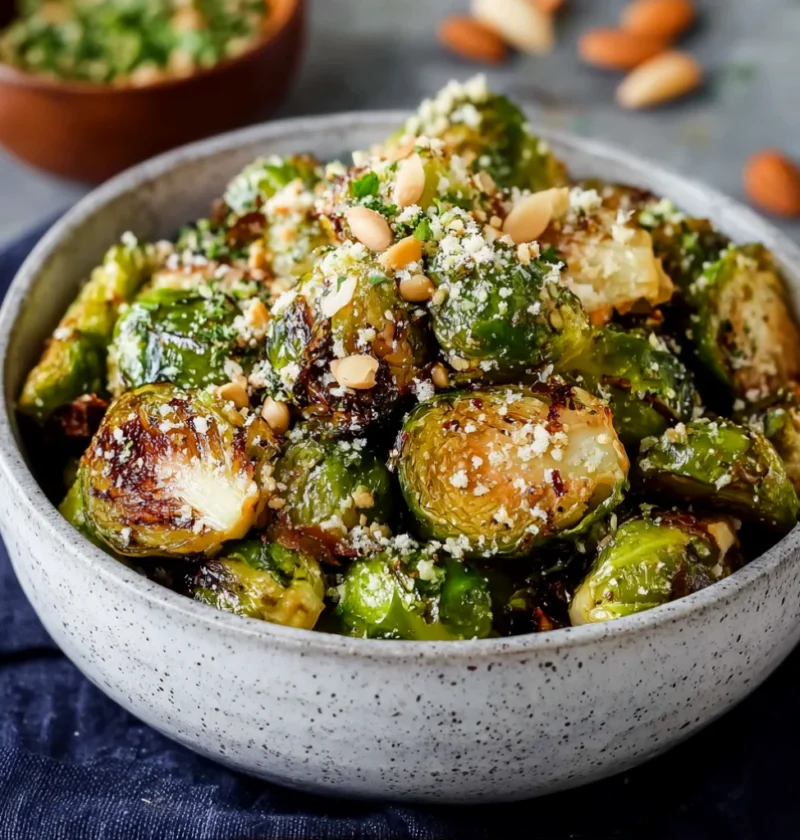 Tahini-Caesar Roasted Brussels Sprouts